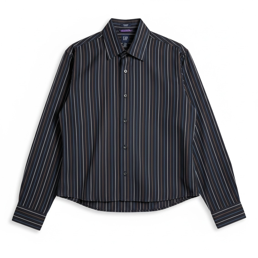 Dark Blue Striped Cropped Shirt