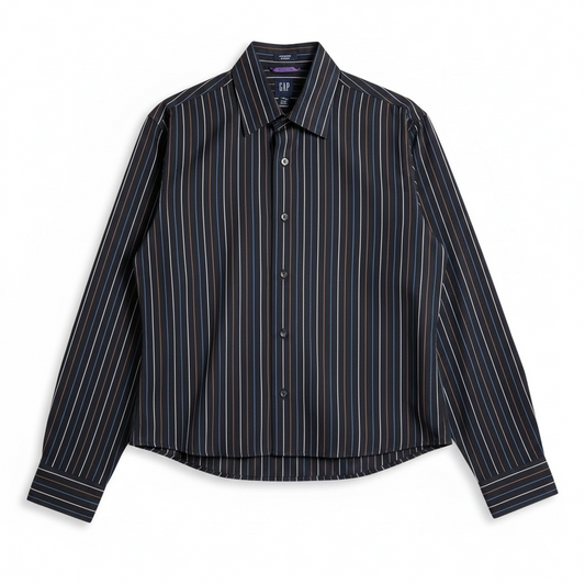 Dark Blue Striped Cropped Shirt