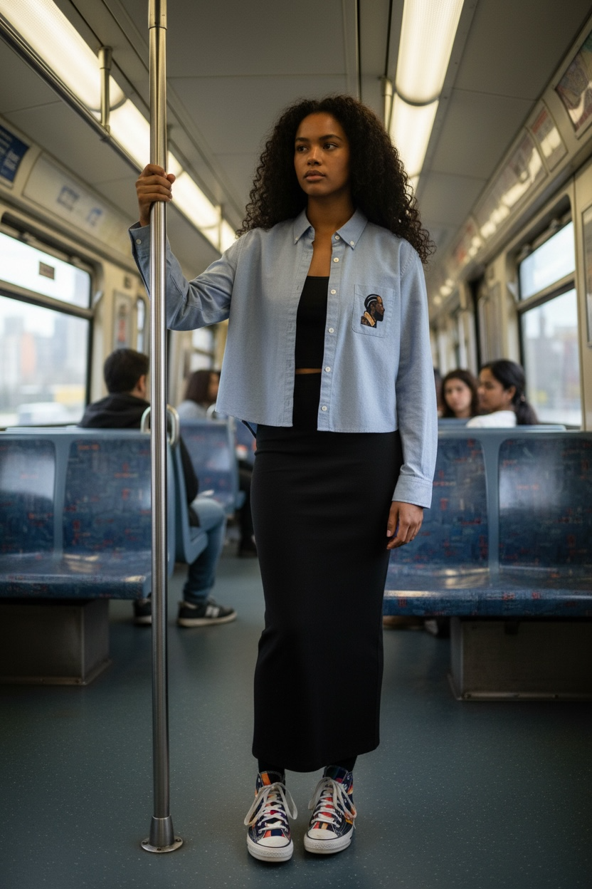 The Nipsey Cropped Button Front Shirt - BLUE